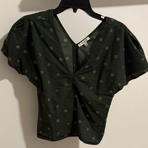 Madewell Dark Green Blouse with Floral Pattern